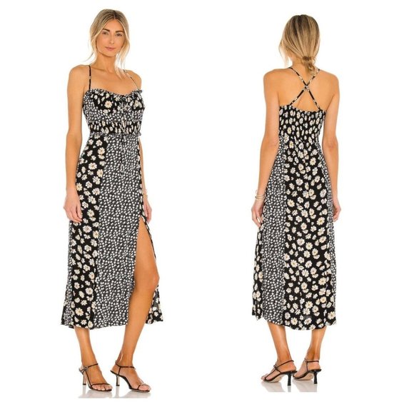 Free People Tigerlily Midi Dress in Black Floral Print - Picture 1 of 15